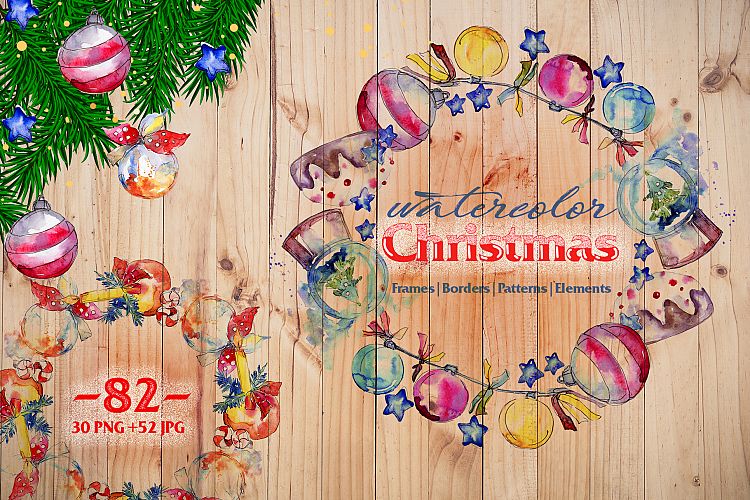 Christmas balls toy PNG watercolor set