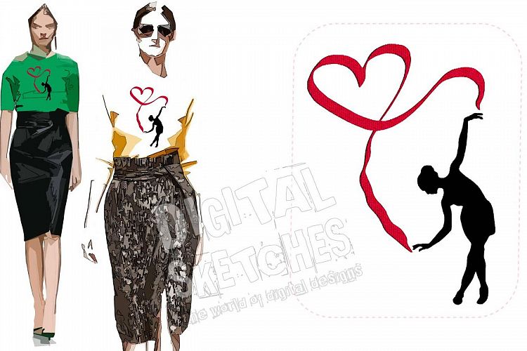 Ballet Ballerina Heart Machine Embroidery Design 2 Sizes