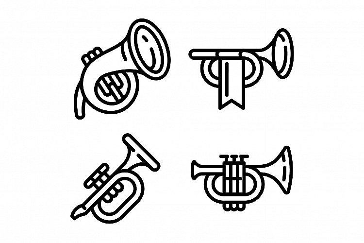 Trumpet icons set, outline style example image 1