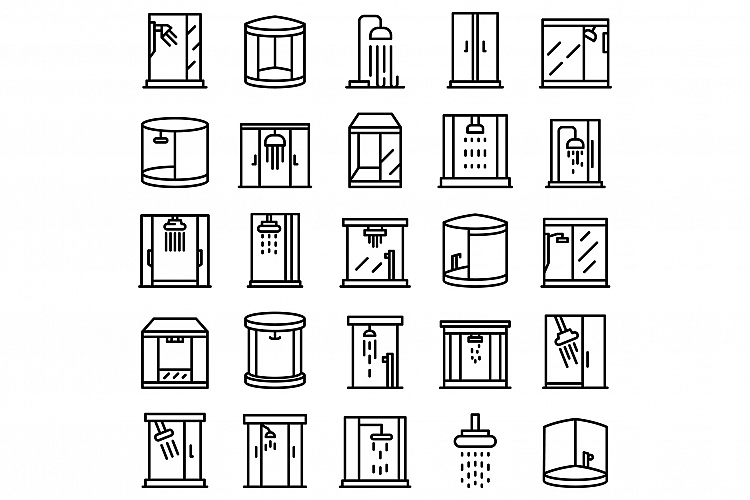 Shower stall icons set, outline style example image 1