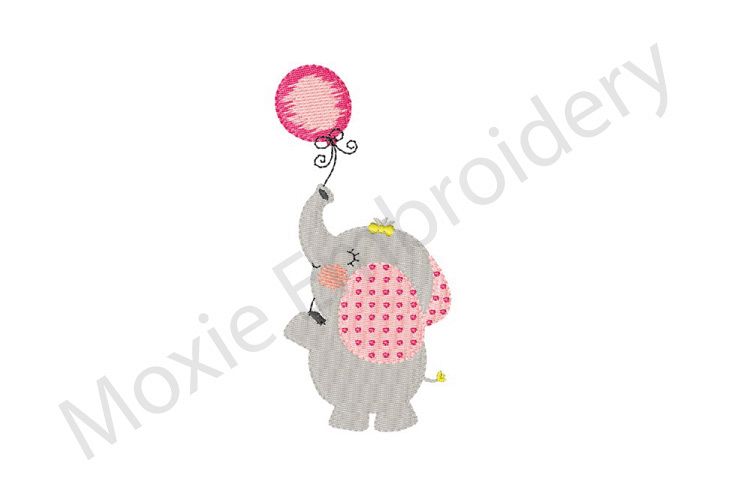 Elephant Embroidery Design, Elephant with Balloon Design
