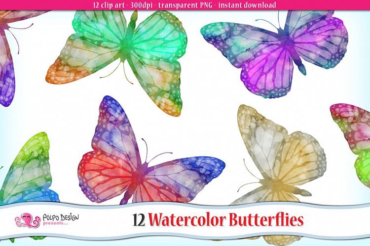 Watercolor Butterflies clip art