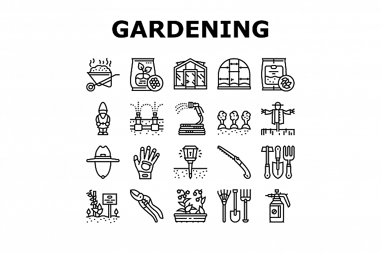 Gardening Equipment Collection Icons Set Vector example image 1