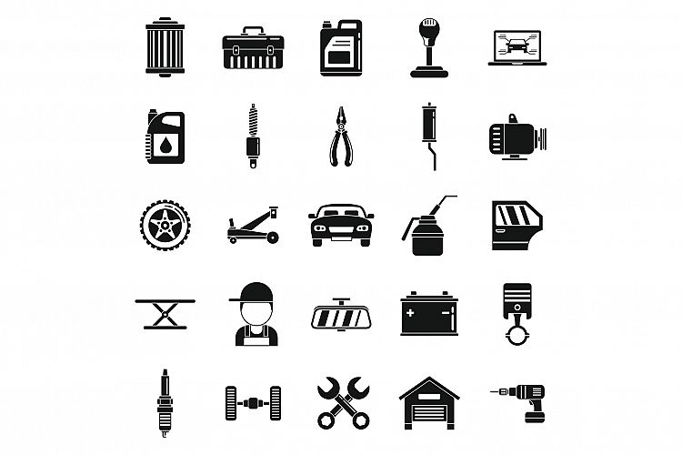 Auto mechanic service icons set, simple style