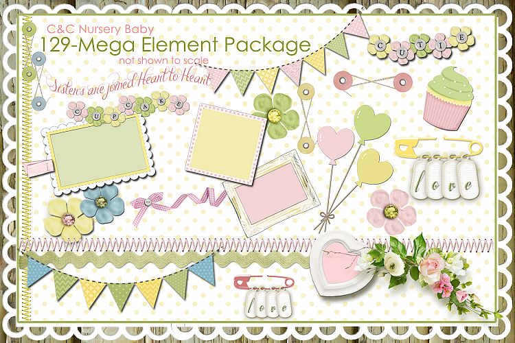 Nursery Baby Pastel Collections-129 Elements/Clipart Designer Scrapbook