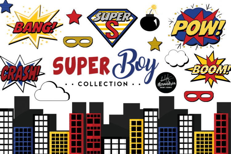 Super Boy Clipart Graphics & Digital Paper Patterns Bundle