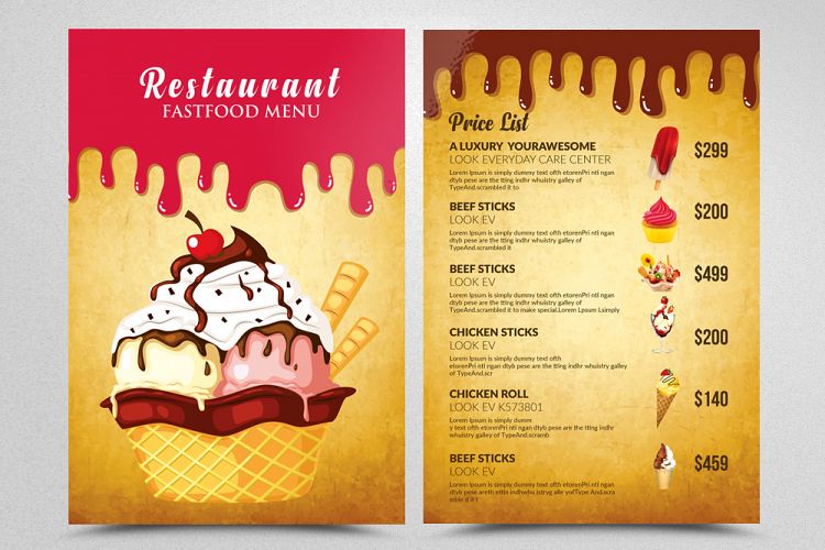 Ice Cream Restaurant Menu Flyer example image 1