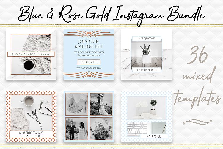 Blue & Rose Gold Instagram Template Bundle