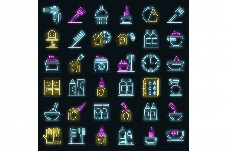 Hair dye icons set vector neon example image 1