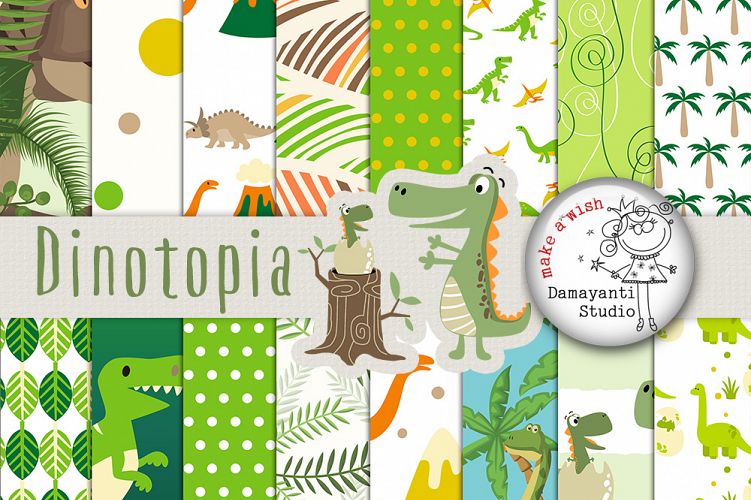 Dino Digital Scrapbooking Paper, Dinosaurus, green, jungle paper, Dinotopia paper, Craft paper, Planner sticker paper, Nature, Birthday