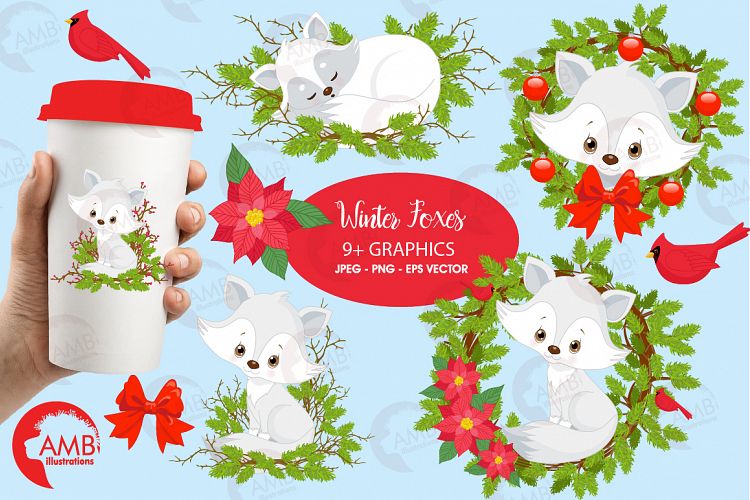 Winter Foxes cliparts, graphics, illustrations AMB-2298