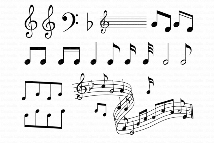 Musical Notes SVG for Silhouette Cameo and Cricut.Music pentagram SVG, Musical Notes Clipart, Clipart PNG transparent included.