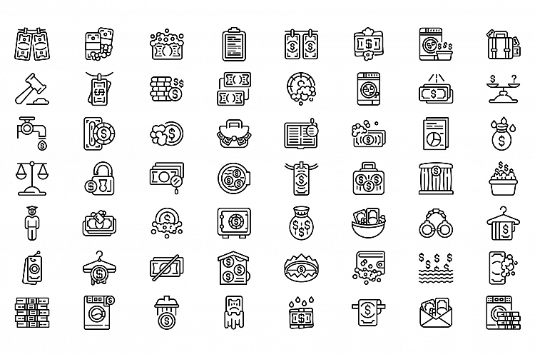 Anti-money laundry icons set, outline style example image 1