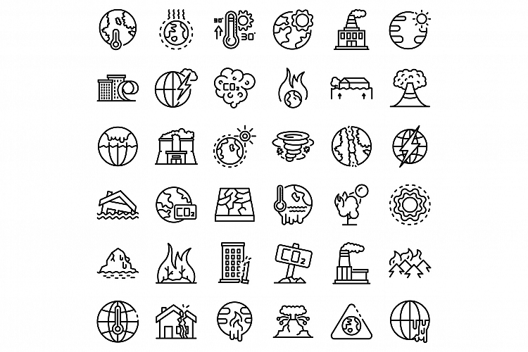 Global warming icons set, outline style example image 1