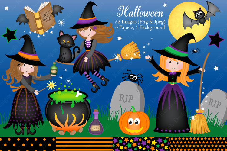 Halloween clipart, Halloween graphics & Illustrations, Witch