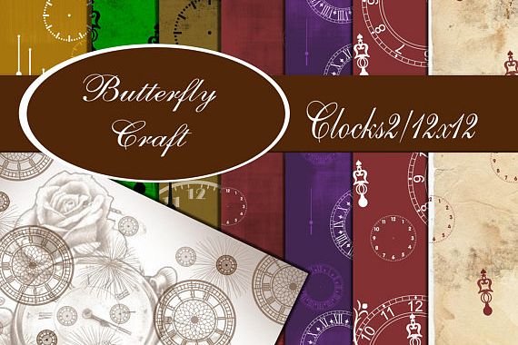 Vintage clocks digital paper, Old clocks paper, Old clocks pattern, Vintage clocks background, Clocks clip art, New year digital paper