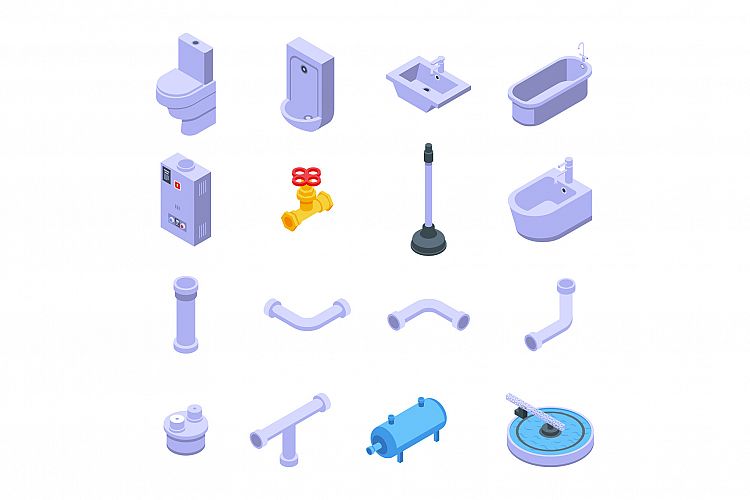 Sewerage icons set, isometric style example image 1