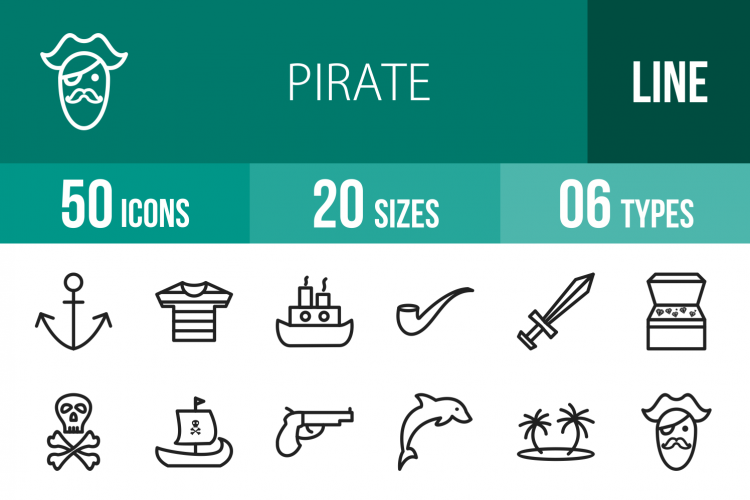 50 Pirate Line Icons