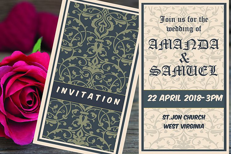 Two-sided vintage wedding card