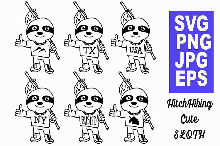 Sloth Hitchhiking - SVG/JPG/PNG Hand Drawing