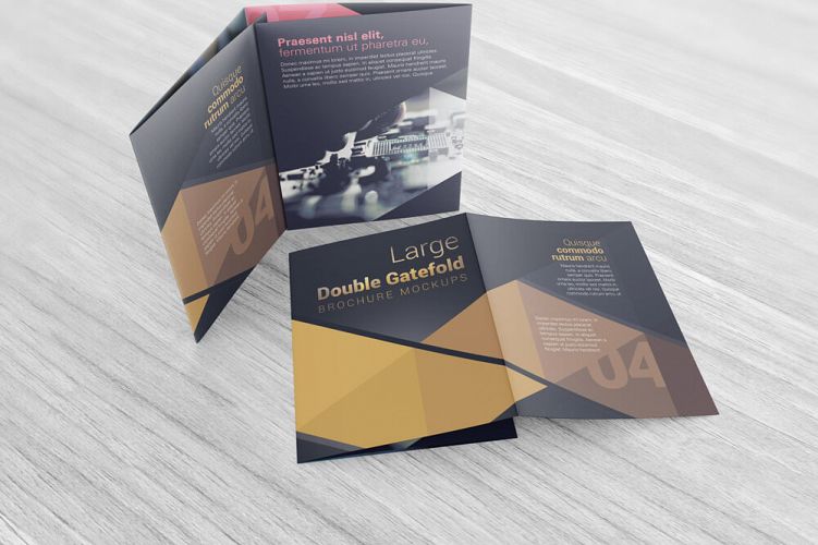 Large Double Gate Fold Brochure Mockups
