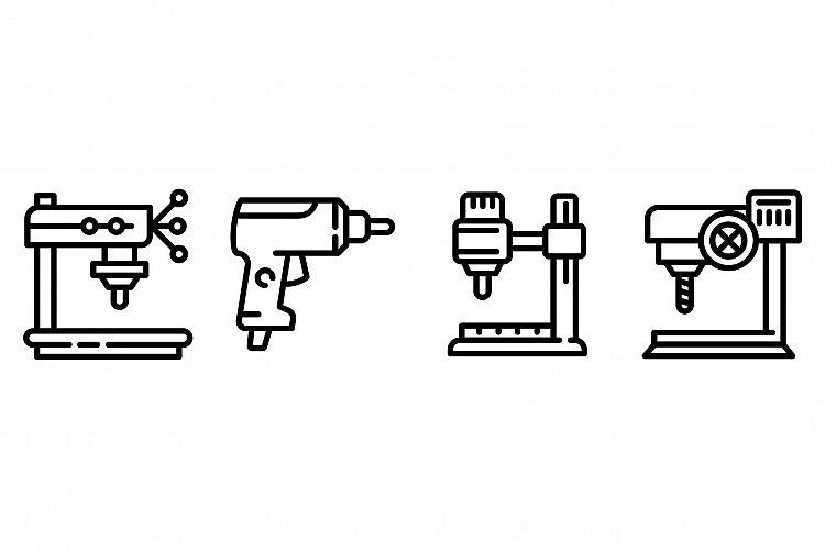 Drilling machine icons set, outline style example image 1