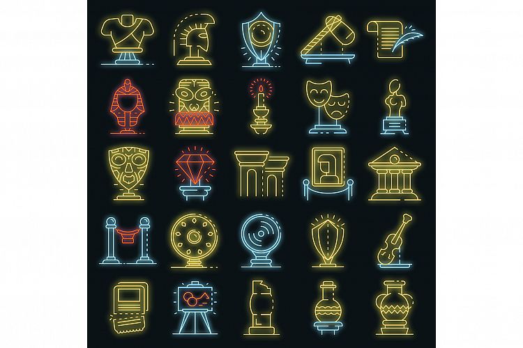 Museum icons set vector neon example image 1