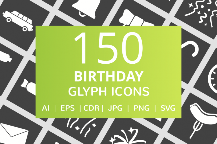 150 Birthday Glyph Inverted Icons