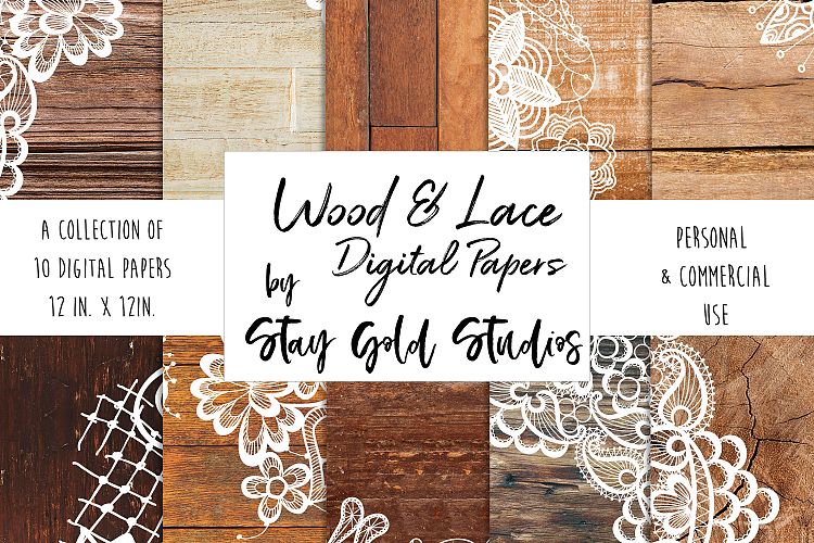 Wood & Lace Digital Papers
