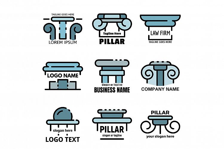 Pillar icons set line color vector example image 1