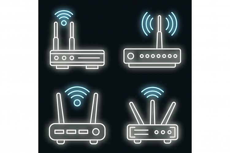 Router icons set vector neon example image 1