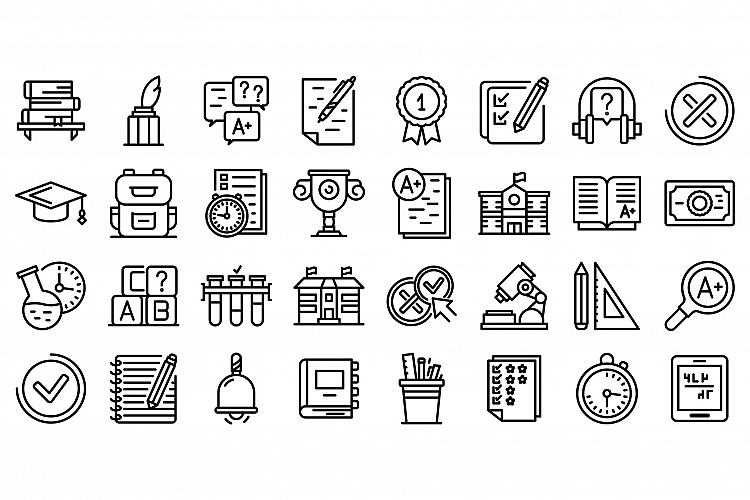 School test icons set, outline style
