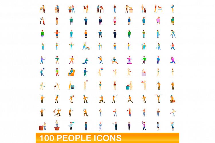 100 people icons set, cartoon style example image 1