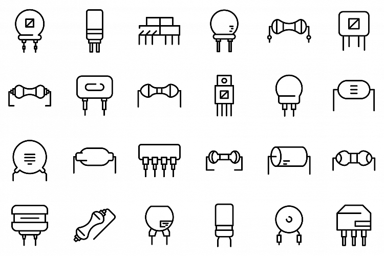 Resistor icons set, outline style