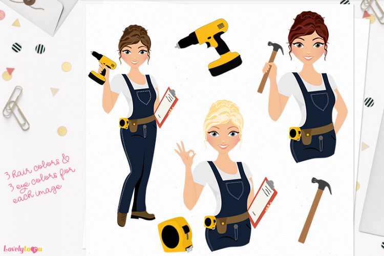 Woman construction character clip art (L275 Carly)