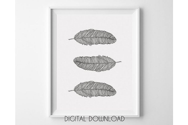 Gray Feathers Wall Art Printable, Bohemian Nursery Decor