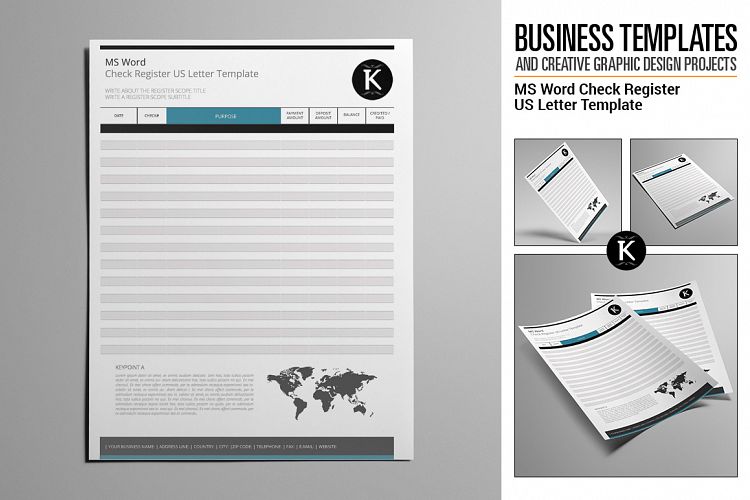 MS Word Check Register US Letter Template