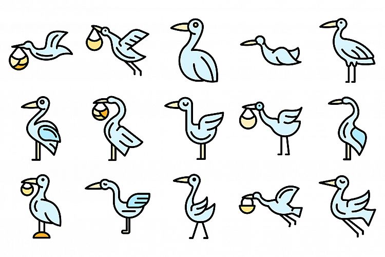 Stork icons set vector flat example image 1