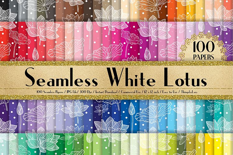 100 Seamless White Lotus Flower Digital Papers