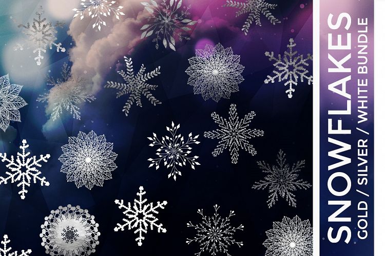 Snowflake Vector Bundle Gold Foil, Silver Foil & White