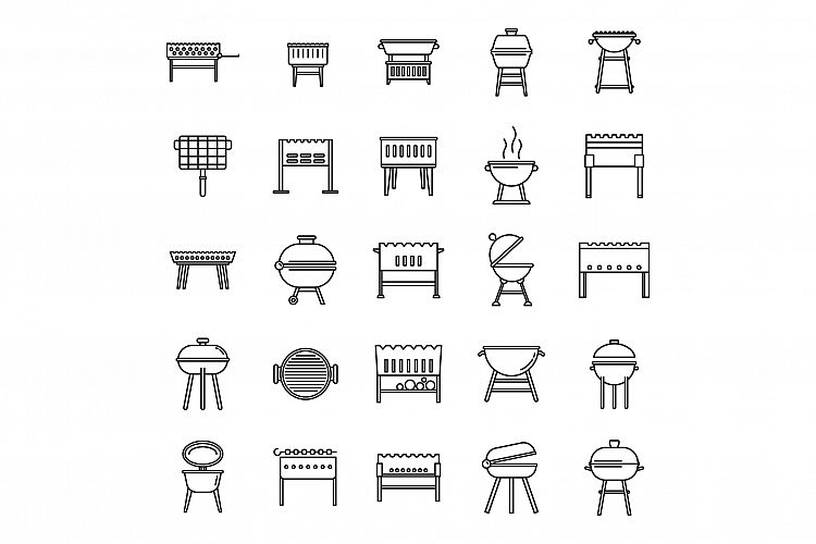 Bbq brazier icons set, outline style example image 1