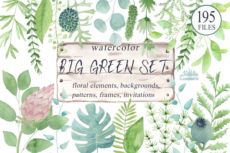 Big green set in watercolor