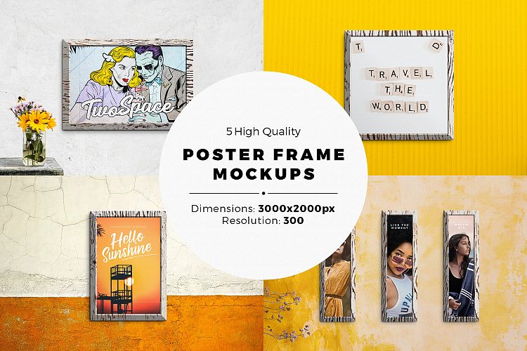 5 Poster Frame Mock-ups | 70% OFF