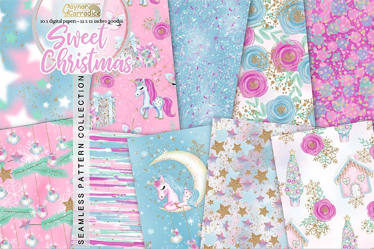 Christmas Unicorn Seamless Pattern collection