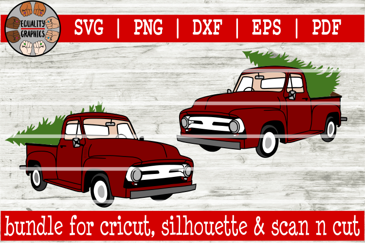 Vintage Old School Red Christmas Tree Truck SVG | DXF | EPS|