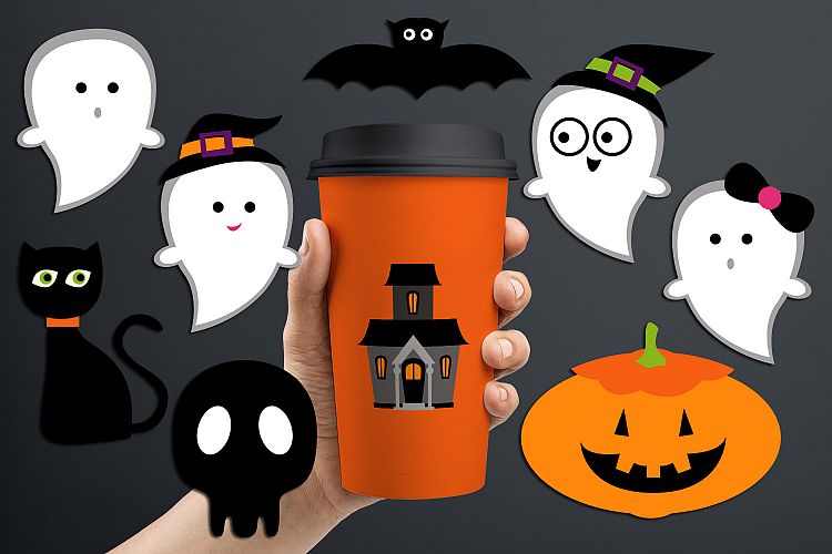Halloween Illustrations / cute ghosts, haunted house