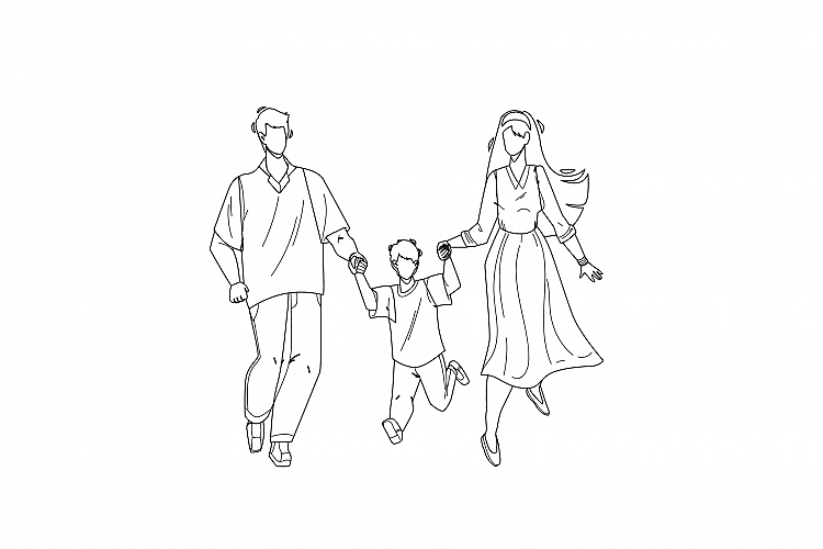 Healthy Family Walking Together Outdoor Vector Illustration example image 1