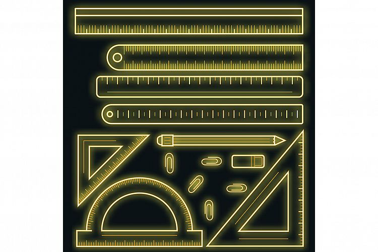 Ruler tape icon set vector neon example image 1