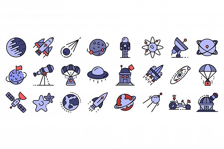 Space research technology icons set vector flat example image 1