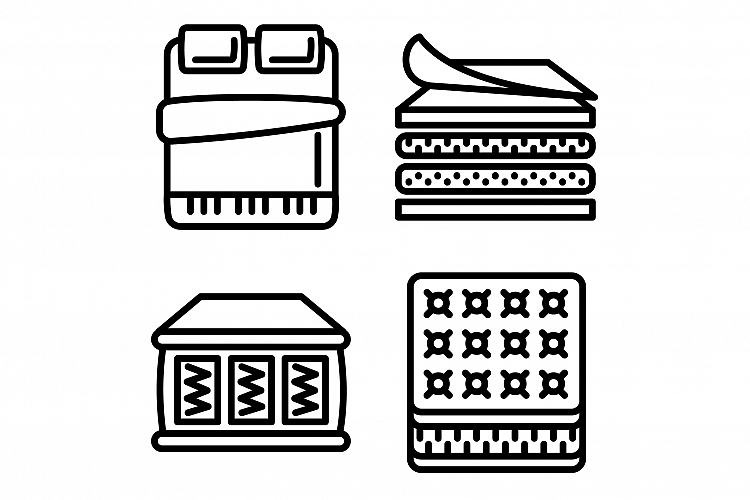 Mattress icons set, outline style